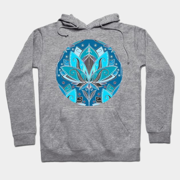 Art Deco Lotus Rising - black, teal & turquoise pattern Hoodie by micklyn